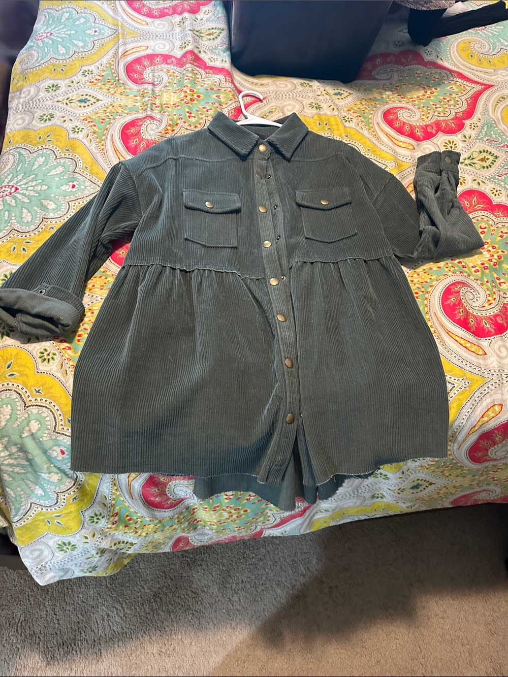 Fate Olive Green Corduroy Button-Down dress